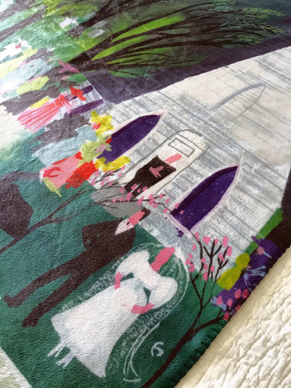 Church Wedding White Sherpa-Lined Throw