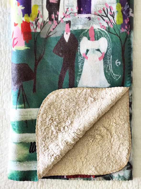 Church Wedding White Sherpa-Lined Throw